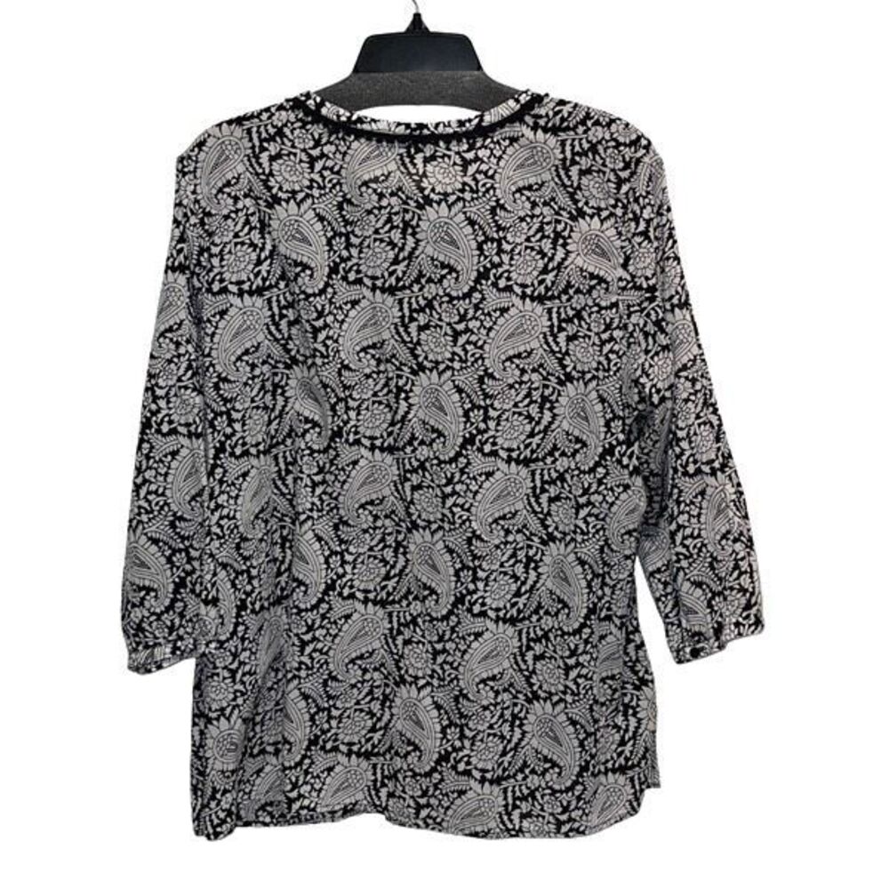 Talbots PAISLEY POPOVER Tunic Top Cotton Size 2Xp Black White Boho - Picture 4 of 8